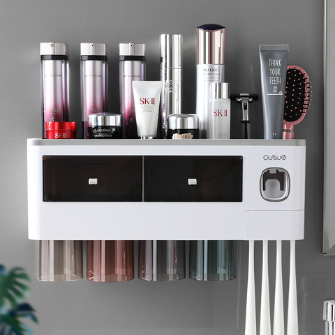 Multifunction Magnetic Toothbrush Holder With Cups Bathroom Accessories Set Automatic Toothpaste Dispenser Squeezer Storage Rack ► Photo 1/6