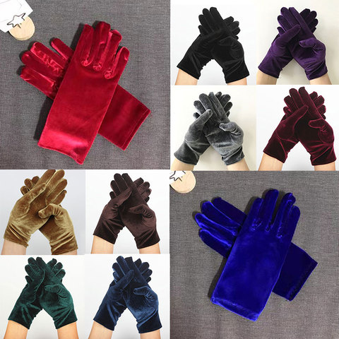 New Gold Velvet Gloves Elastic Full Finger Gloves Soft Solid Thermal Mittens Elegant Women Etiquette Cycling Gloves Hand Warmer ► Photo 1/6