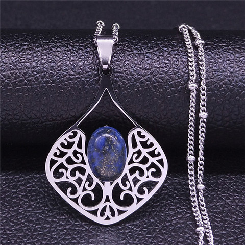 Boho Flower Natural Stone Stainless Steel Charm Necklaces Silver Color Bohemian Necklaces Women Jewelry collier femme N4458S04 ► Photo 1/6
