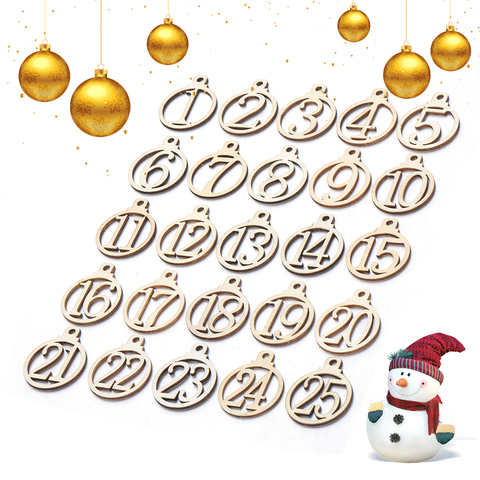 1-25 Wooden Christmas Calendar Number Label Hanging Tags Xmas Advent Countdown Family Reunion Box Gift Decor Party DIY Tools ► Photo 1/6