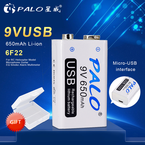 16~30pcs PALO 9V Rechargeable Li-ion Battery 650mAh USB Portable Micro USB Batteries For RC Helicopter Model Microphone Bateria ► Photo 1/6