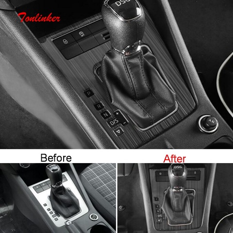 Tonlinker Interior Gear Panel Cover case sticker for SKODA OCTAVIA/RS 2015-19 Car Styling 1 PCS Stainless steel Cover sticker ► Photo 1/6