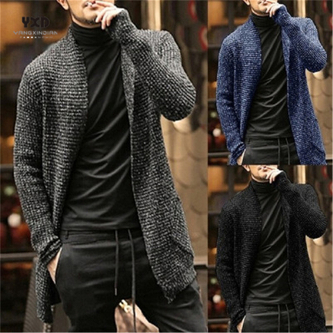 Winter Turn Down Collar Long Cardigan Men Casual Solid Warm Long Sleeve Sweater Men Slim Fit Homme Turtleneck Knitwear Male ► Photo 1/6