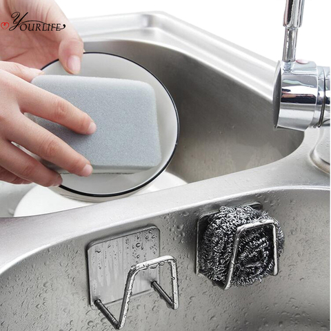 OYOURLIFE Kitchen Stainless Steel Sponges Holder Self Adhesive Sink Sponges Drain Drying Rack Kitchen Sink Accessories Organizer ► Photo 1/6