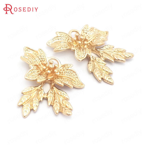 (39596)10PCS 18x25MM 24K Gold Color Brass Tree Leaf Leaves Charms Pendants Jewelry Making Supplies Diy Findings Accessories ► Photo 1/6