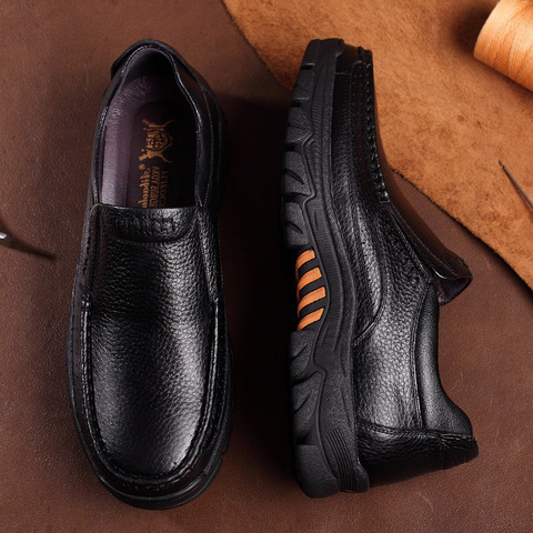 Newly Men's Genuine Leather Shoes Size 38-46 Head Leather Soft Anti-slip Driving Shoes Man Spring Business Dress Shoes tyu78 ► Photo 1/6