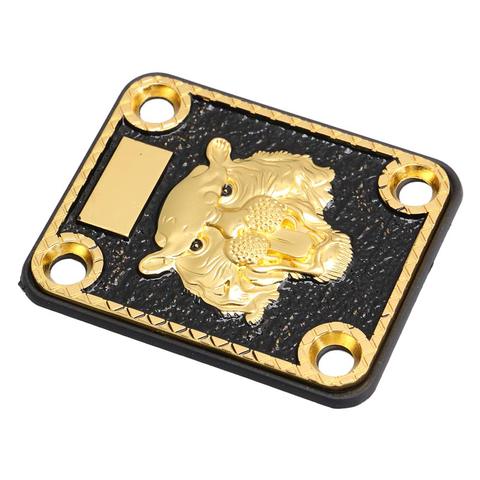 Gold and Black Neck Plate Engraved Animal Head Pattern&Screws for Guitar ► Photo 1/3