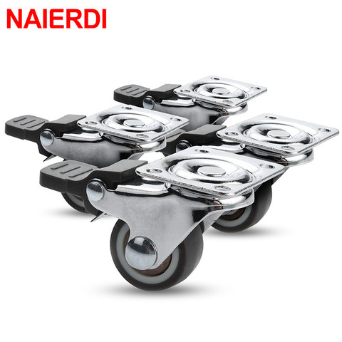 NAIERDI 4PCS TPR Soft Rubber Swivel Casters Wheels Heavy Duty Roller Trolley Caster With Brake for Furniture Platform Trolley ► Photo 1/6