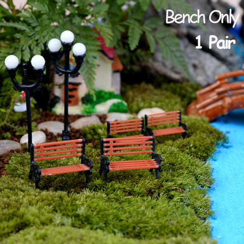 1 Pair Miniature Bench Stools Micro Landscapes Resin Chair Crafts Succulents Bonsai Doll House Park Chair Figurines Home Decor ► Photo 1/6