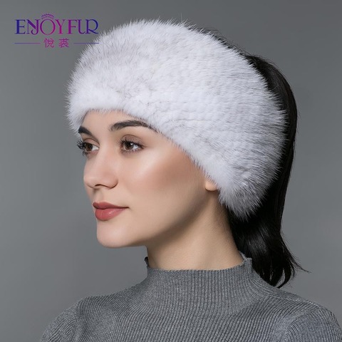 ENJOYFUR winter fur headbands for women Knitted natural mink fur scarf thick warm women fur headwraps new fashion fur scarves ► Photo 1/6