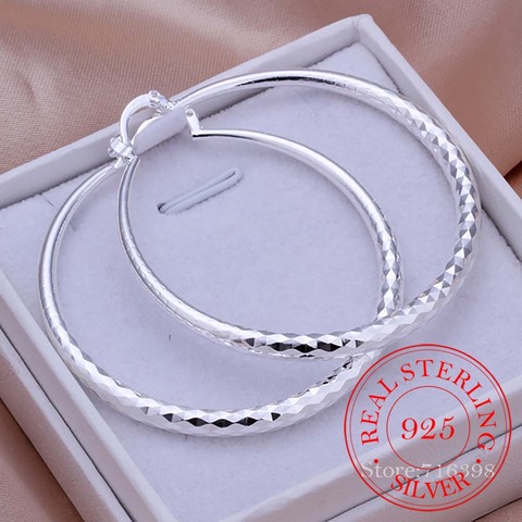 925 Sterling Silver Hip Hop Round Earrings for Women Large Circle 5.1cm Piercing Hoop Earring Dropship Suppliers ► Photo 1/6