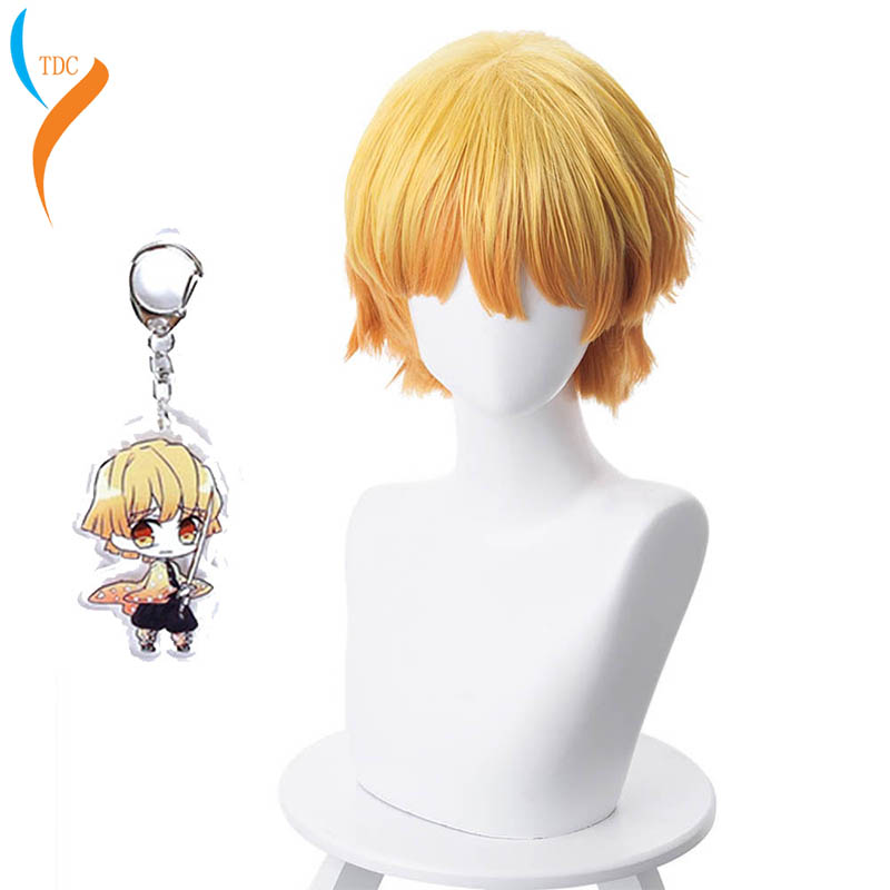 Buy Online Anime Demon Slayer Kimetsu No Yaiba Tokitou Muichirou Ponytails Wig Cosplay Agatsuma Zenitsu Wig Kamado Tanjirou Wig Keychain Alitools