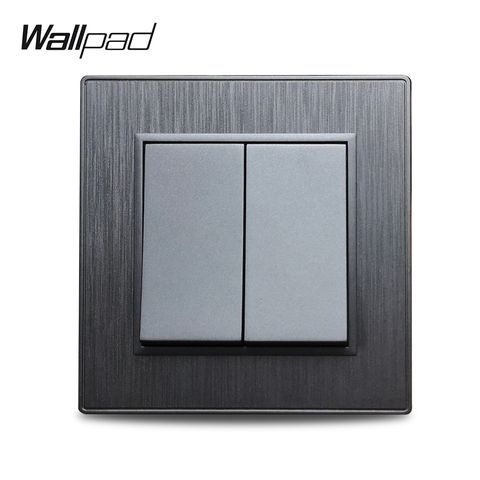 Wallpad S6 2 Gang 1 Way 2 Way Black Silver Gold Electic Light Power Rocker Switch Brushed PC Plastic Imitating Aluminum ► Photo 1/6