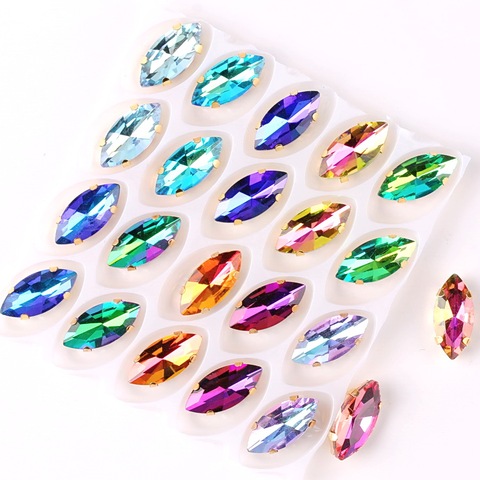 Gold claw settings20pcs/p Rainbow color glass Crystal  7*15mm Navette horse eye shape Sew on rhinestone Crystals bags diy trim ► Photo 1/6