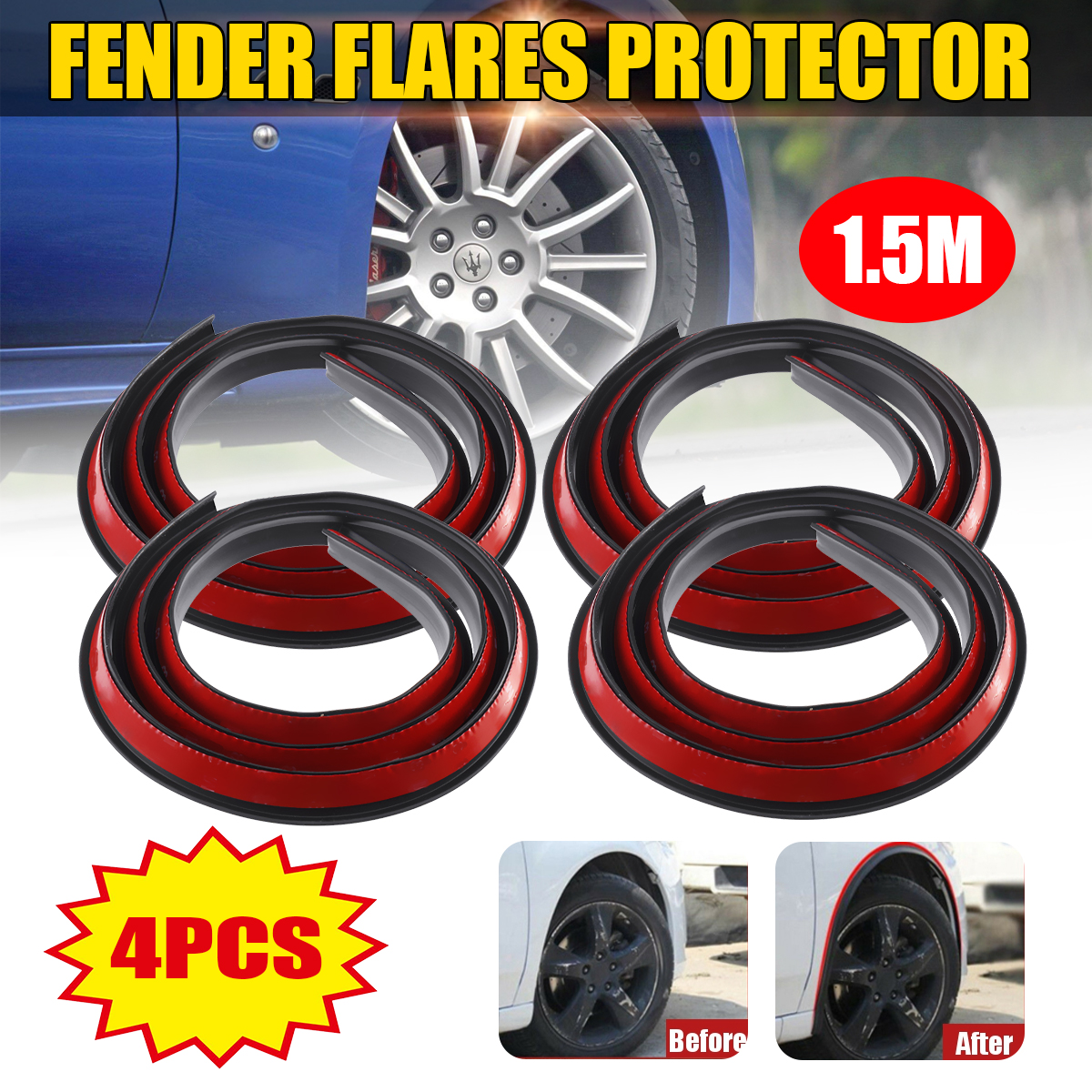 4x 1.5M Rubber Car Wheel Arch Protection Moldings Anti-collision Wheel Eyebrow Mudguard Protection Sticker ► Photo 1/6