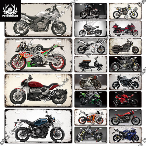 Putuo Decor Classic Motorcycle Plaques Metal Car Licenses Plates Metal Tin Wall Signs for Garage Man Cave Door Wall Art Decor ► Photo 1/6