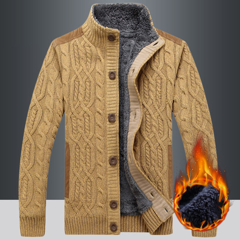 New Fashion Winter Cardigan Men Patchwork Fleece Wool Liner Warm Knitted Wear Single Breasted Thick Sweater Men ► Photo 1/5