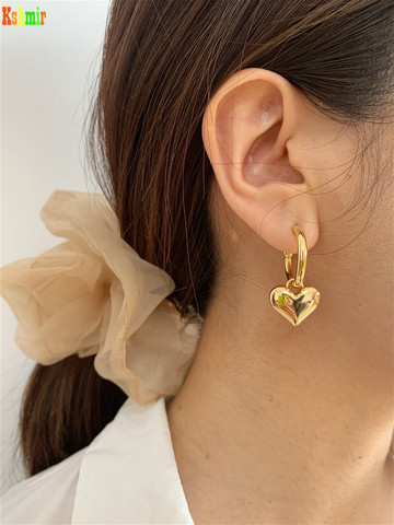 Kshmir S925 Metallic Gold Heart Earring Female Heart-shaped Stud Metallic Earring 2022 New Fashion earrings C-shaped  earrings ► Photo 1/6