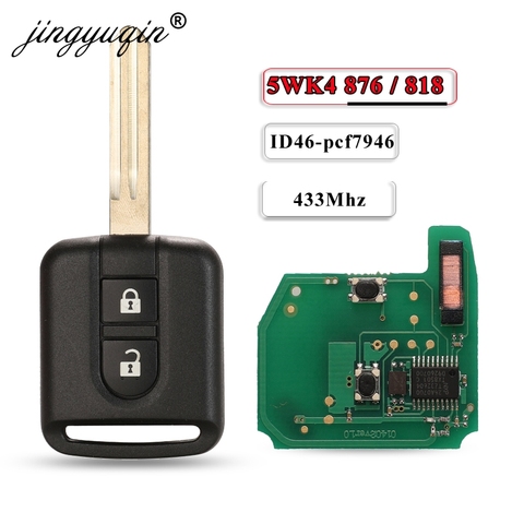 jingyuqin 5WK4 876/ 818 433MHz ID46 Chip Key Fob For Nissan Elgrand X-TRAIL Qashqai Navara Micra Note NV200 2 Button Remote Key ► Photo 1/5