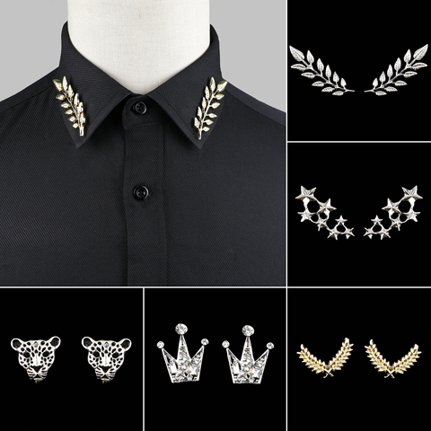 1 Pair Trendy Suit Shirt Collar Pin Tree Leaf Dragon Leopard Hollowed Triangle Crown Brooches For Men Women Daily Wear Accessory ► Photo 1/6