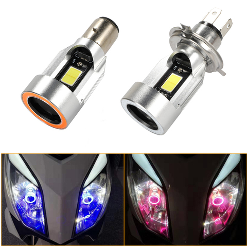 1PC H4 Led Motorcycle Headlight Scooter Bulb H6 Ba20d 6000k Light Moto ATV Motorbike Accessories Fog Lamp with Angel Eyes Blue ► Photo 1/6