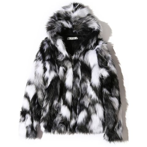2022 Winter Warm Plus Fleece Faux Fur Fox Fur Casual Mens Hooded Jacket Thick Boutique Fashionable Male Slim Coats Size S-5XL ► Photo 1/6