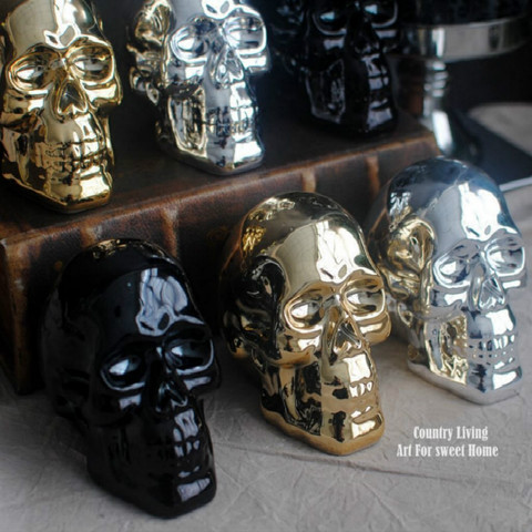 Ceramic Plating Process Skull Statue Golden Silver Black Skull Sculpture Bar Shop Small Ornaments Halloween Decorations Gifts ► Photo 1/5