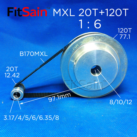 FitSain-MXL 20T+120T 1:6 Width 10mm Synchronous Wheel Stepper Motor Pulley Gear Reduction ► Photo 1/6