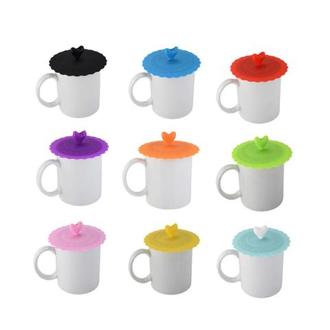 Cute Love Heart-shaped Adorn Drinking Cup Lid FDA Silicone with Spoon Holder Anti-dust Bowl Cover Cup Seals for Glass Mugs ► Photo 1/6