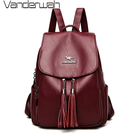 Sac A Dos Fashion Double Tassel Backpack Women Leather Backpacks School Bags For Teenager Girls Travel Backpack 2022 mochilas ► Photo 1/6