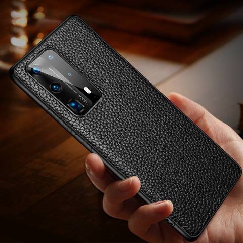 Genuine Leather Case for Huawei P40 Pro P40Pro Back Case Soft Cover Lychee Grain Phone Case for Huawei P40 P 40 P40Pro+ Cover ► Photo 1/6