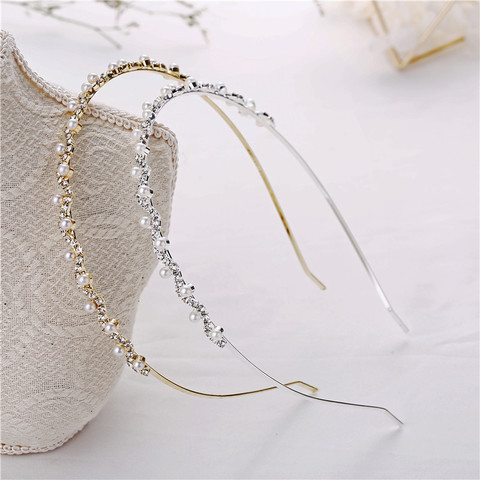 1PCS  Diamond Hairband Women Children Inlaid Pearl Fashion Hair Bands Headband Gold Silver Girls HeadWear ► Photo 1/6