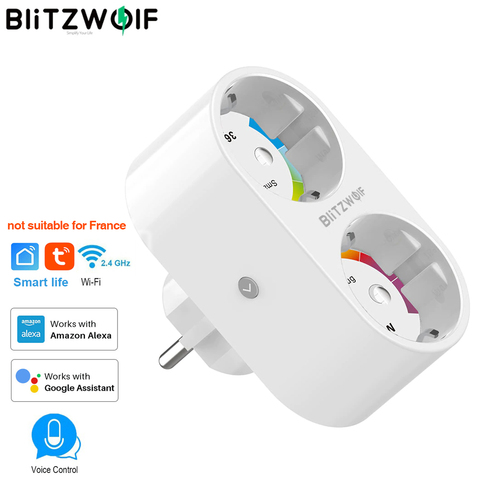 BlitzWolf BW-SHP7 16A 3680W EU Plug Dual Smart WIFI Plug Adaptor Power Monitor Outlet Socket Timing Remote Control Smart Home ► Photo 1/6