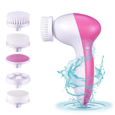 5 in 1 Facial Cleansing Brush Waterproof Face Spin Brush Set with 5 Brush Heads Blackhead Remover Deep Cleansing face (PINK) ► Photo 1/6