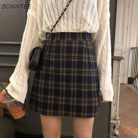 Skirts Women Retro Plaid Summer Mini Skirt A-line Ulzzang High Waist Students New Arrival Fashion Girls Female Stylish Fit 2XL ► Photo 1/6