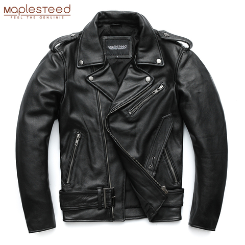 MAPLESTEED Classical Motorcycle Jackets Men Leather Jacket 100% Natural Calf Skin Thick Moto Jacket Winter Sleeve 61-67cm M192 ► Photo 1/5