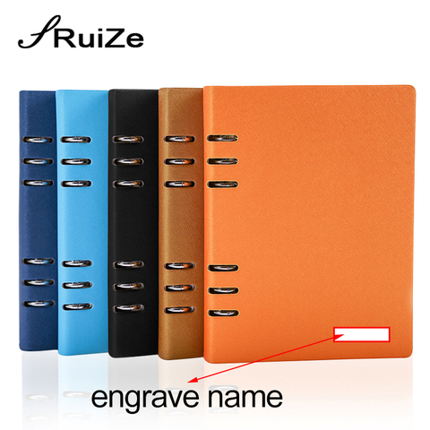 RuiZe hard cover A5 leather spiral notebook agenda 6 ring binder daily planner organizer office note book 2022 engraved name ► Photo 1/1