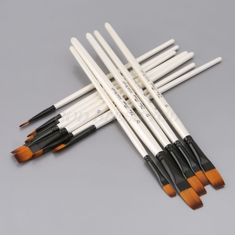 12Pcs 12Pcs Artist Paint Brush Set Nylon Bristles Watercolor Acrylic Oil Painting Slant Flat Round Pointed Pen Tip Wood Handle ► Photo 1/5