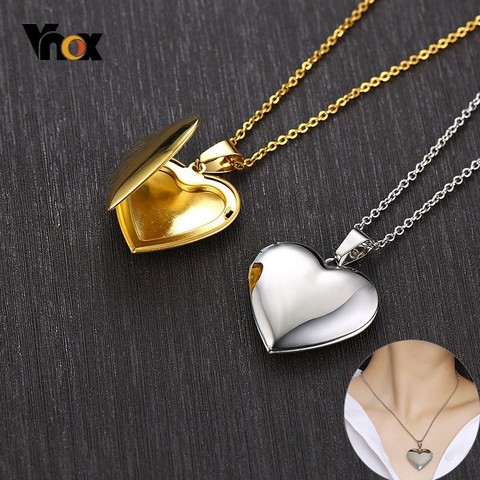 Vnox Light Heart Locket Pendants for Women Men Openable Photo Frame Glossy Stainless Steel Necklaces Family Love Collar ► Photo 1/6
