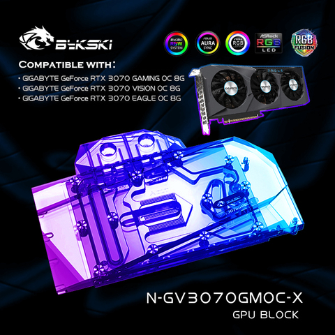 Bykski N-GV3070GMOC-X,3070 GPU Water Cooling Block For Gigabyte GeForce RTX 3070 Graphics Card,VGA Cooler 12V RGB/5V ARGB/SYCN ► Photo 1/5