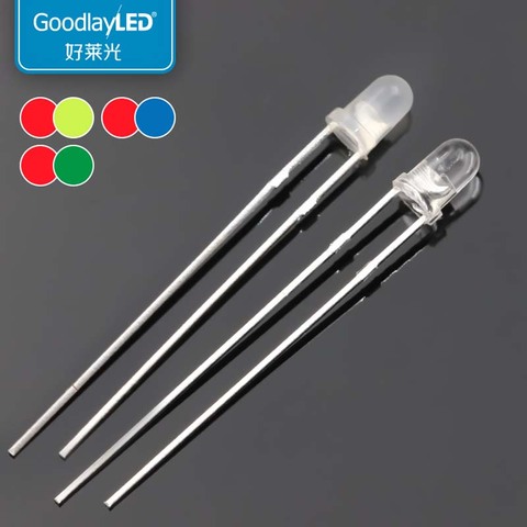 1000PCS F3mm 2-PIN Bicolor Diffused RED Blue GREEN Nonpolar Transparent DIP LED Light-Emitting Diode ► Photo 1/5