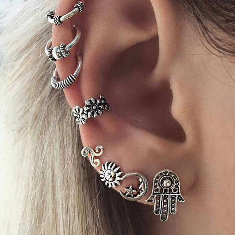 9PCS/Set Ear Clip Bohemia Ear Cuff Stud Crystal Ear Earrings Jewelry  A`*de