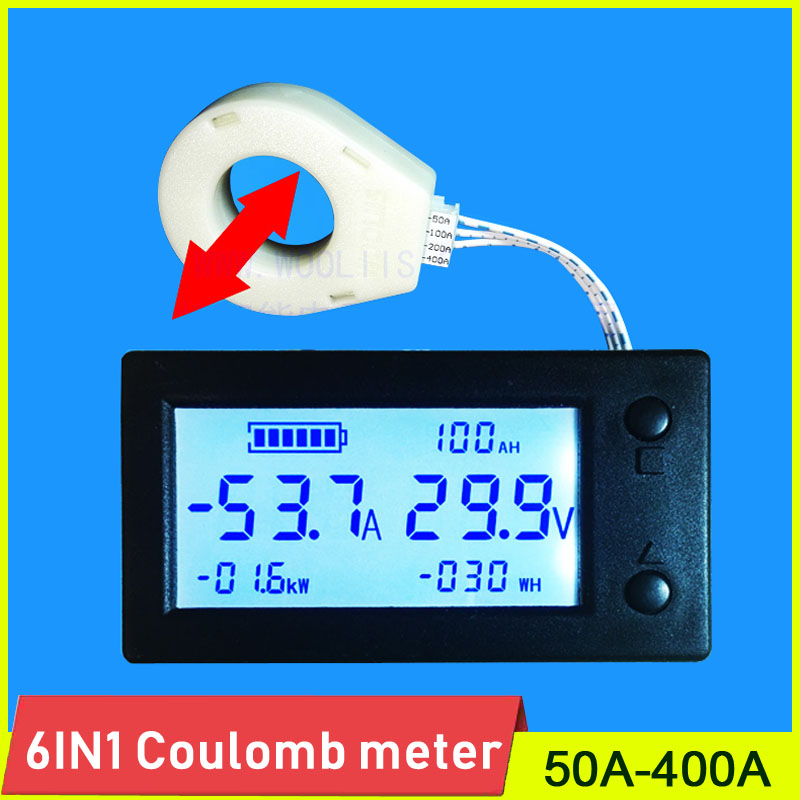 Digital Hall Coulombmeter DC 300V 50A Voltmeter Ammeter Battery Power Meter USA 