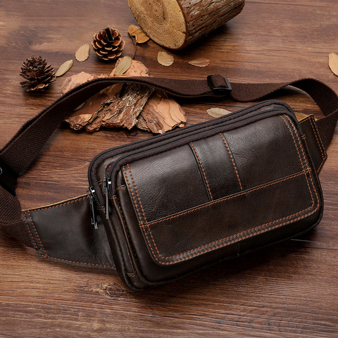 Norbinus Cowhide Men's Waist Bag Leather Male Fanny Pack Hip Belt Bag Man Phone Pouch Shoulder Bags for Men Travel Waist Pack ► Photo 1/6