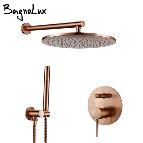 Brass Brushed Rose Gold Shower Bathroom Faucet Ceiling Wall Arm Diverter Mixer Handheld Spray Sets With 8-12