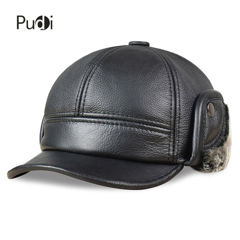 HL083 Men's Genuine Leather baseball caps hats Russian Winter snow Warm baseball Hat / Cap  with Faux fur inside for old man ► Photo 1/1