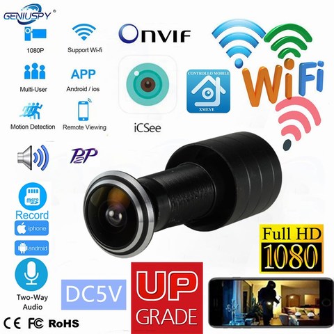 Door Eye Hole Security 1080P HD Onvif 1.7mm Lens Wide Angle FishEye CCTV Network Mini Peephole Door WifI P Camera P2P TF Card ► Photo 1/6