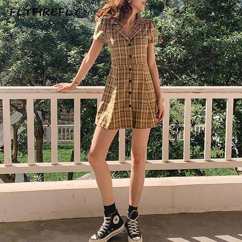 Summer dress elegant party dress streetwear cotton vestidos plaid vintage club dress streetwear work ladies dresses 2022 ► Photo 1/6