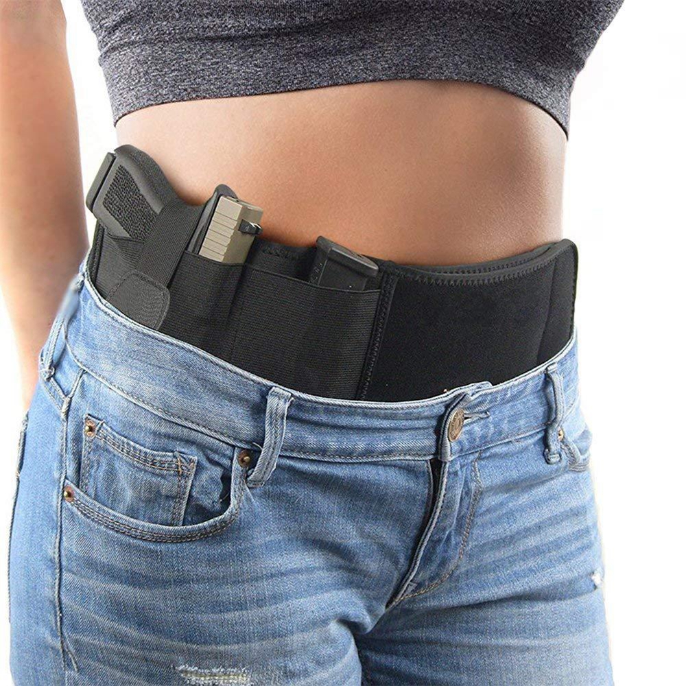 Tactical Belly Gun Holster Invisible Belt Bag Carry Elastic Waist Pistol Case 