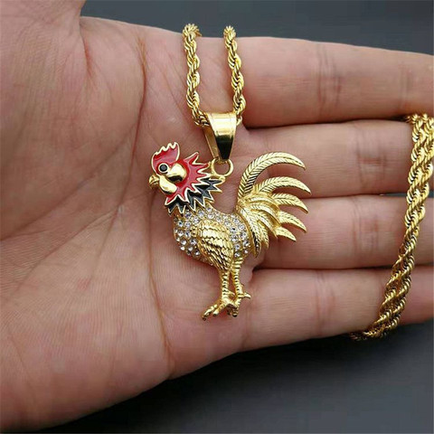 Collier Necklace Gold Color Stainless Steel Gallic Rooster Pendant Necklaces For Men/Women Iced Out Bling French Jewelry Gift ► Photo 1/5